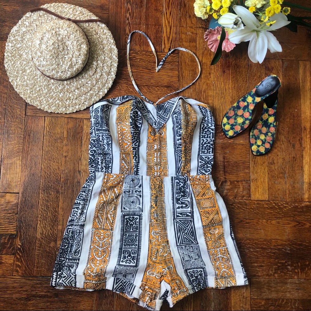 1950s vintage Mexican print cotton romper